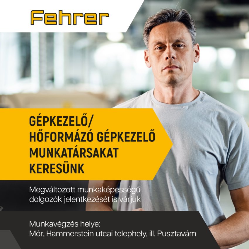 Gépkezelő, hőformázó gépkezelő munkatársakat keresünk Pusztavámi/ Móri telephelyünkre
